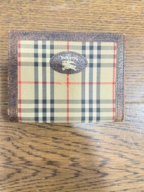 Burberry Tan Plaid Compact Bifold Wallet with Brown Trim
